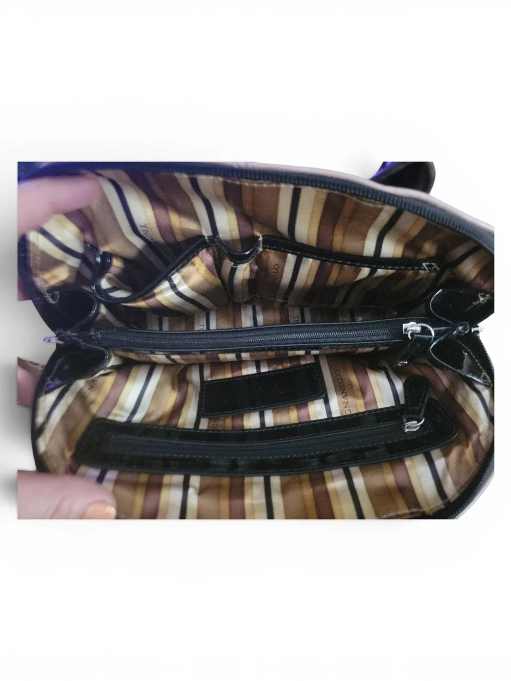 Tignanello Blush Leather and Black Patent Dome Satchel with Matching Wallet